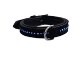 COLLAR EXCLUSIVE BLACK LEATHER SUEDE 1 ROW CRYSTAL BLUE M