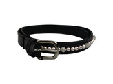 CEINTURE EXCLUSIVE NOIR CUIR VERNI 1 rangee ROSE/CRYSTAL PERLES 75CM