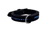 COLLAR EXCLUSIVE BLACK LEATHER SUEDE 1 ROW CRYSTAL BLUE L