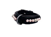 COLLAR EXCLUSIVE BLACK PATENT LEATHER 1 ROW PEARL PINK/CRYSTAL S