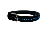 BELT EXCLUSIVE BLACK LEATHER SUEDE 1 ROW CRYSTAL BLUE 65CM